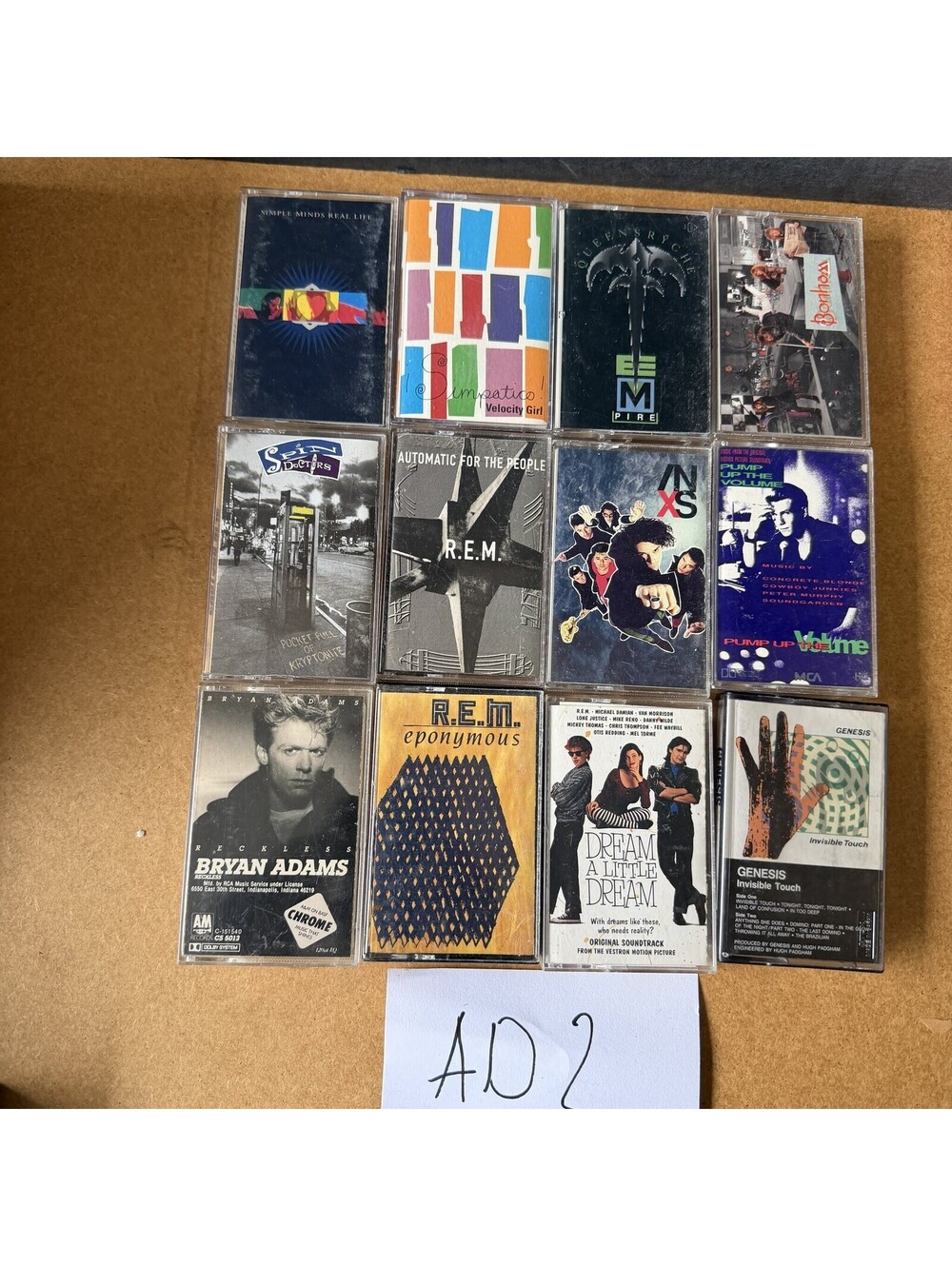 Lot of 12 Vintage Rock & Alt Cassette Tapes R.E.M. Bryan Adams Genesis INXS